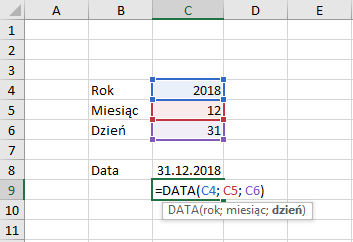 Przykład użycia funkcji data Excel