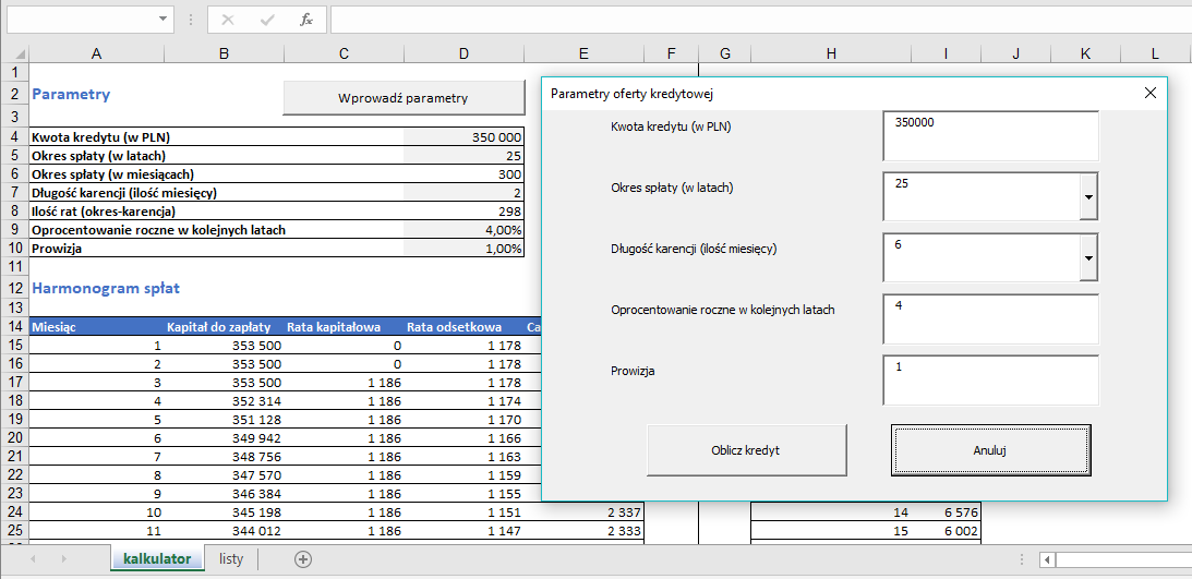 tworzenie formularzy w Excel